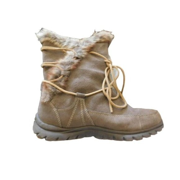 Mountrek Size 6.5M Taupe Mid Height Faux Fur Lace Around Boots W/Box - Picture 2 of 3